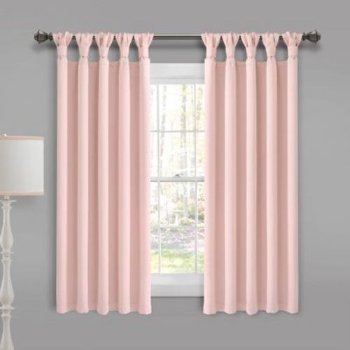 Set of 2 (84"x52") Insulated Knotted Tab Top Blackout Window Curtain Panels Pink - Lush Décor: Modern Microfiber