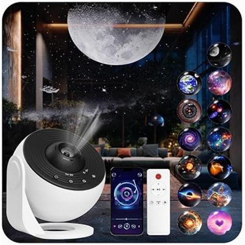Galaxy Projector for Bedroom Pro Version, HD 12 in 1 Film Discs Star Projector Galaxy Light, Planetarium Projector with Timer, White Noise, 360 ° Rotation, Bluetooth, Remote Control