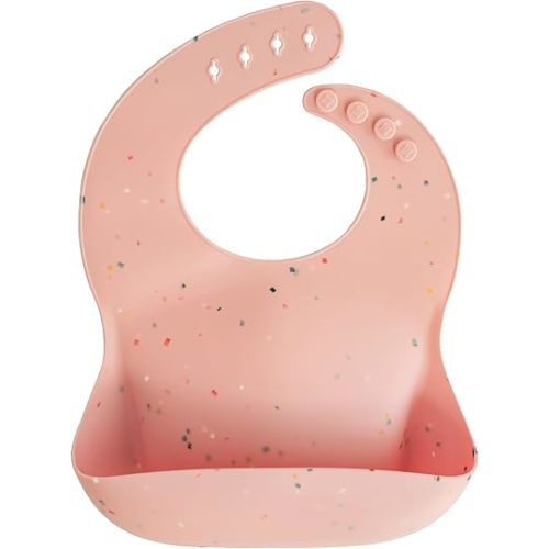 mushie Silicone Baby Bib | Adjustable Fit Waterproof Bibs (Powder Pink Confetti)