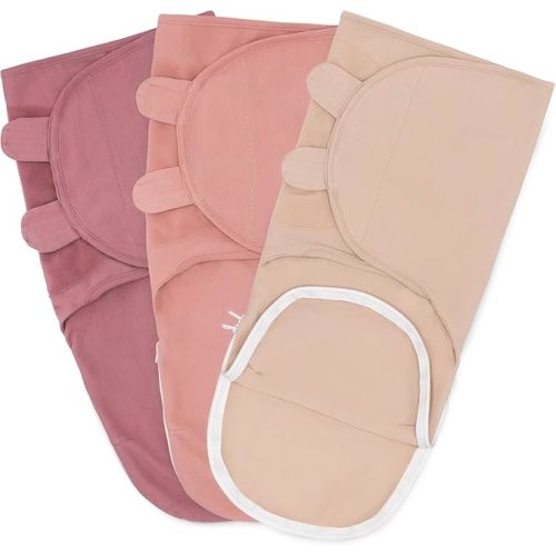 Comfy Cubs Easy Swaddle Blanket with Zipper Closure, 3 Pack - 100% Cotton Newborn Wrap, Small for 0-3 Months Infants, Breathable and Durable Sleep Sack for Babies - Light Blush, Blush & Mauve