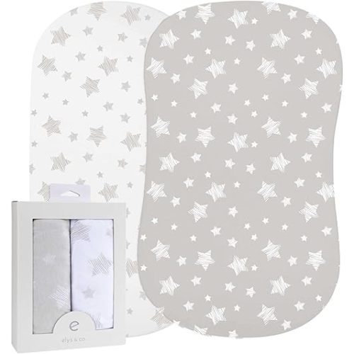 Ely's & Co. Bassinet Sheet Set 2 Pack 100% Jersey Cotton for Baby Girl and Baby Boy - Tan Drawn Star Design