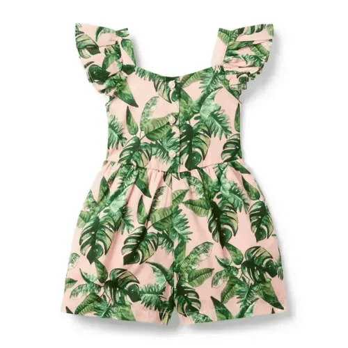 Girl Seashell Pink Palm Palm Flutter Sleeve Romper by Janie and Jack