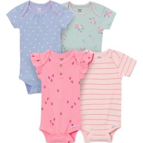 Gerber Baby Girls' 4-Pack 6-9 Months Short Sleeve Bodysuits, Ladybug Pink, 6-9 Months