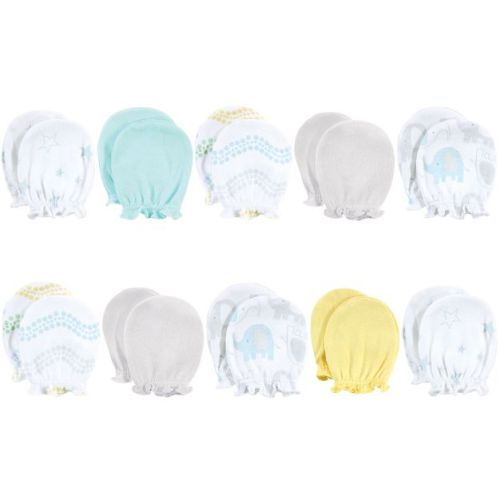Luvable Friends Baby Boys Cotton Scratch Mittens 10pk, Basic Elephant, One Size