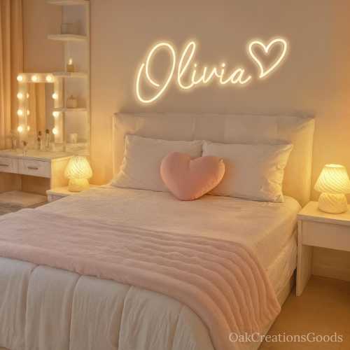 Heart Neon Sign for Bedroom Decor,  Bedroom Neon Sign with Free Dimmer, Battery Operated Sign, Personalized Kid's Room Decor, Baby Name Sign