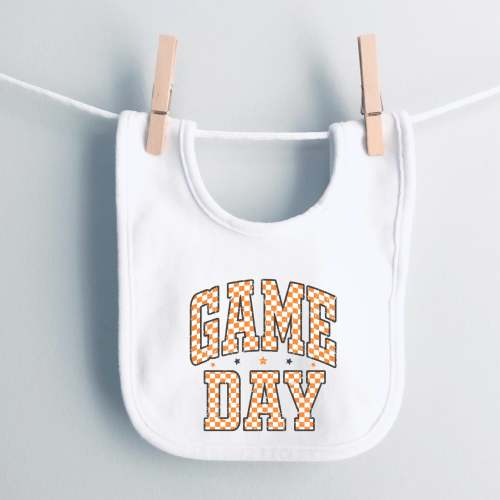 Vintage Game Day- Orange and White- Cotton infant bib