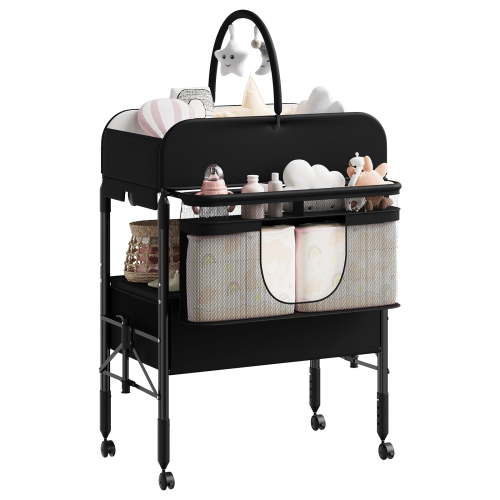 Adjustable Height Portable Baby Changing Table – Collapsible Diaper Station with Wheels & 2 Drawers, Waterproof Top – Mobile Nursery Organizer for Newborns & Infants