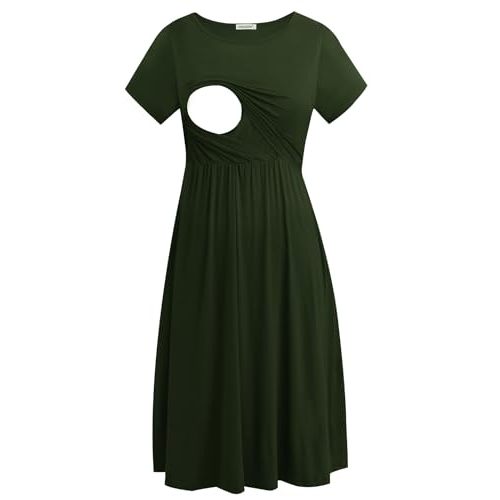 Smallshow Women's Short Sleeve Patchwork Nursing Dresses for Breastfeeding