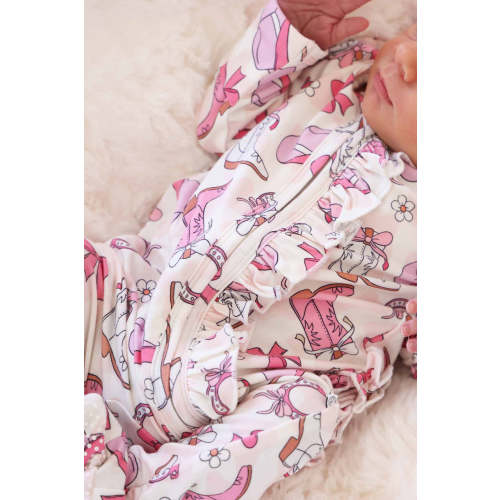 Rodeo Dreams Ruffle Zipper Footie | Pink