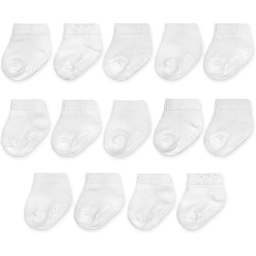 Fruit of the Loom Baby 14-Pack Grow & Fit Flex Zones Cotton Stretch Socks - Unisex, Girls, Boys (0-6 Months, Grey)