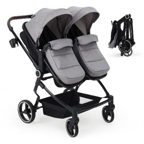 Side by Side Double Stroller for Twins,Lightweight Compact Foldable Baby Travel Stroller with High Landscape Seat,Lightgrey