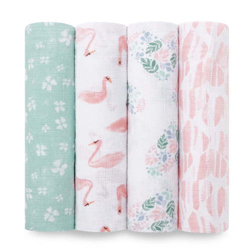 aden + anais Essentials 4-Pack Cotton Muslin Swaddle Blankets, Briar Rose