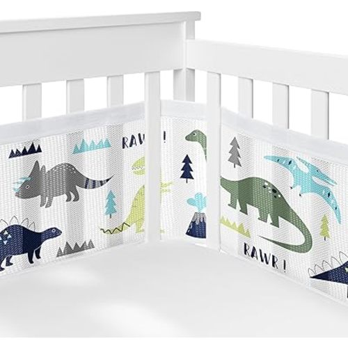 Sweet Jojo Designs + BreathableBaby 2-Piece Breathable Mesh Crib Liner Set (Blue/Green Modern Dinosaur) for Boys, Baby, Infants/Newborn Nursery (Mod Dino, Dinosaurs, Prehistoric, Boho, Bohemian)