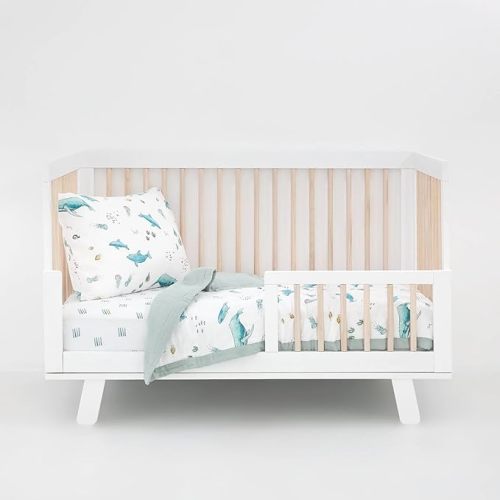 Little Unicorn Toddler Bedding 3-Piece Set | Includes Comforter, Crib Sheet & Pillowcase | Soft & Breathable Muslin Fabric | for Convertible Cribs & Toddler Beds (Whales)