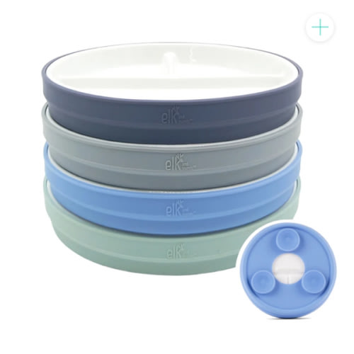 6.7"/16cm Porcelain White Divided Plates with Silicone Suction Sleeves