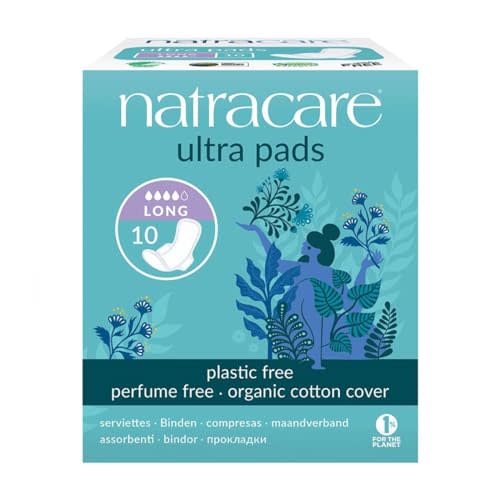 Natracare Slim Fitting Ultra Pads with Wings, Long, Made with Certified Organic Cotton, Ecologically Certified Cellulose Pulp and Plant Starch (1 Pack, 10 Pads Total)