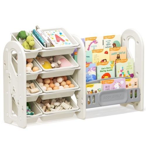 SUGIFT 2-in-1 Kids Bookshelf and Toy Organizer with Storage Bins for Playroom Bedroom