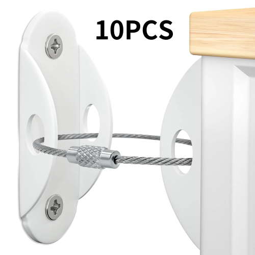 Baby Proofing Furniture Anchors Pack of 10 Metal White Strap Anti Tip Safety
