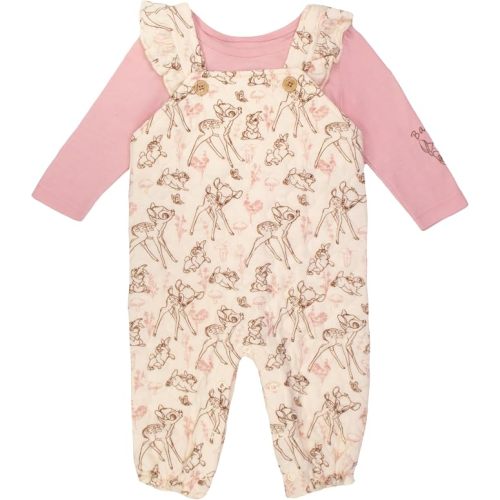 Magic Threadz Disney Clothes Baby Girls Overall Set – Long Sleeve Top & Romper with Minnie, Pooh, Bambi & Marie (0–24M)