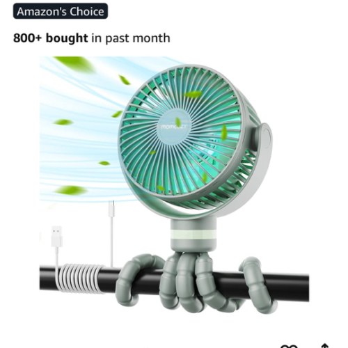 Momcozy Portable Stroller Fan, 8000mAh, 27H Ultra-long Battery Life, Detachable 4 Speed 360°Rotate, LED Night Light with 2 Modes, USB Rechargeable Handheld Cooling Fan for Travel, Car Seat, Bedroom