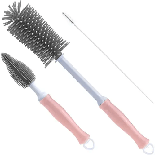 Silicone Cleaning Brush, 12" Long Handle Water Bottle Cleaner for Baby, Sports, Vase, Glassware, and Smaller Diameter Openings