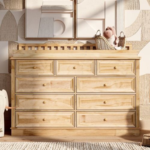 Famapy Solid Pine Wood Diaper Changing Table & Dresser: Removable Station,Drawer Storage, All-in-One Nursery Essential for Parents
