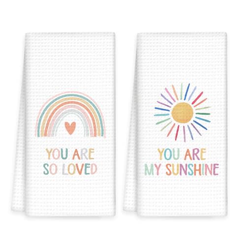 Boho Rainbow Kids Hand Towels Set of 2 - Kids Bathroom Decor Hand Towels, You are My Sunshine Dish Tea Towel for Nursery Kitchen Bathroom, Rainbow HandTowels for BathroomDecor, 16x24In