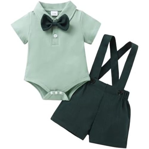 Happy Town Baby Boy Clothes Suits Infant Gentleman Wedding Outfit Dress Shirt Bowtie and Suspenders Shorts Set