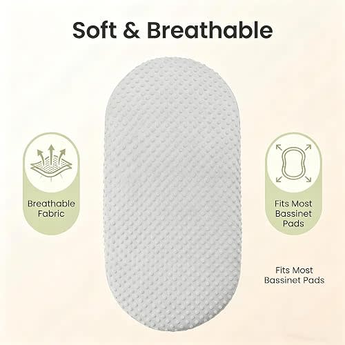 Owlowla Bassinet Sheet,Ultra Soft Minky Cradle Sheets Universal Fitted Bassinet Pad/Mattress for Baby Boys Girls(Silver Grey)