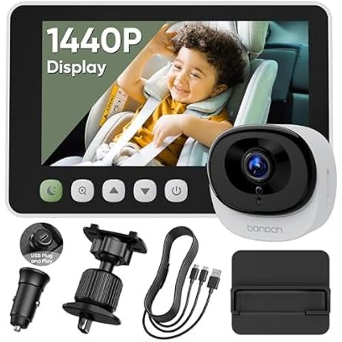 bonoch 5" 1440P Baby Car Camera, Clearest Monitor, 360° Rotating Wide View