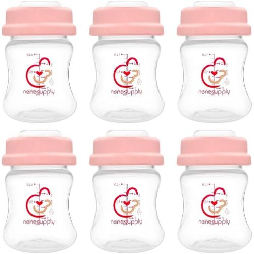 Nenesupply Storage Bottles Collection Bottles for Spectra S1 S2 Motif Luna Breast Pumps 6 pc 4.7oz 140ml with Collar and Sealing Disc. Breastmilk Storage Replace Spectra Bottles Wide-Mouth Bottles