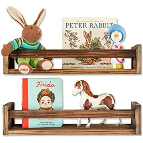 Set of 2 Rustic Floating Book Shelves for Kids Room Wall Shelves Bathroom Decor Vintage Floating Shelves Nursery Kitchen Spice Rack Nursery Bookshelves Organizer Farmhouse Bookshelf for Nursery