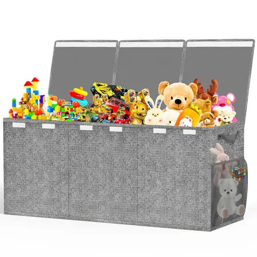 Extra Large Toy Box, Toys Chest for Toddlers with Lids, Collapsible Toy Storage Organizer, Kids Bin Boxes Storage Basket for Boys, Girls, Nursery, Living Room, Playroom, 40"x14"x16", Gray