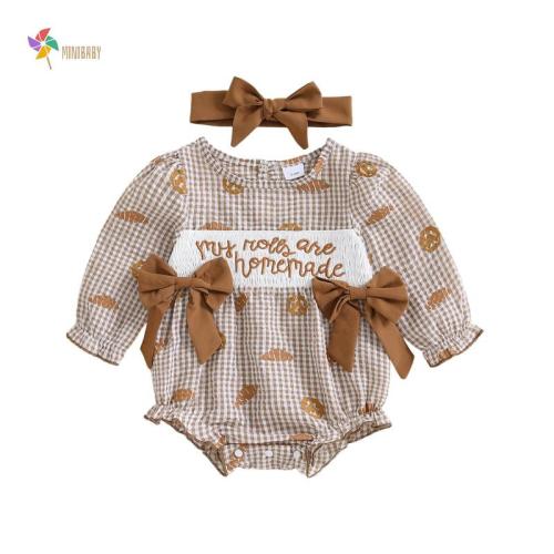 Baby Girl Thanksgiving Outfit Plaid Croissant Letter Embroidered - TikTok Shop