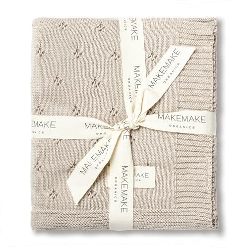 MakeMake Organics Organic Baby Blanket GOTS Certified Organic Cotton Baby Blanket Newborn Pointelle Knit Blanket Breathable Unisex Boy Girl Stroller Blanket (30x40, Beige)