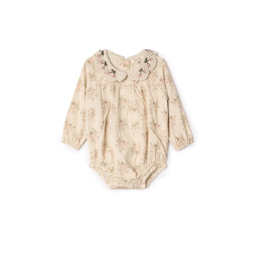 Flower Print Crochet Collar Baby Bubble Romper