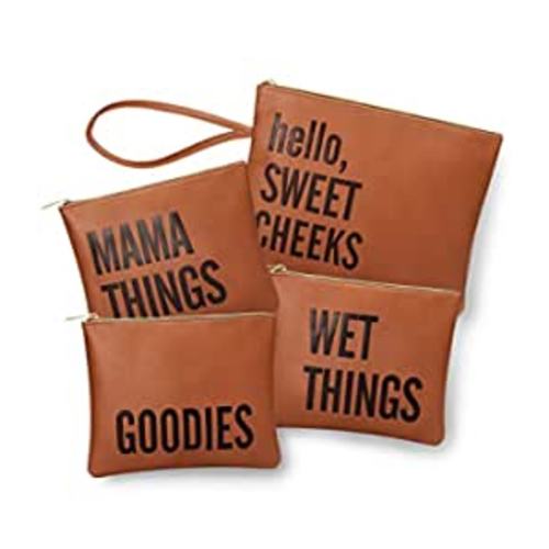 Diaper Bag Organizing Pouches Mominside, Set of 4 Leather Diaper Clutch, Large Dry Wet Bag, Baby Bag Organizer for Daily Use Shopping Travel Vacations, Baby Registry Search-Brown