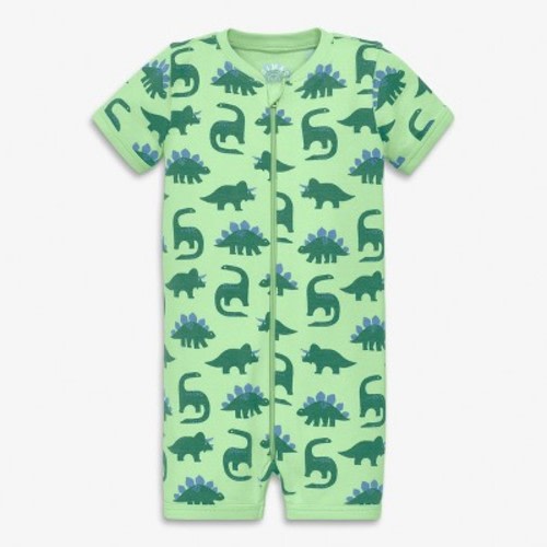 Primary Baby Organic Zip Shortie In Dinos In Pear Dinosaurs Size 6-9 Months