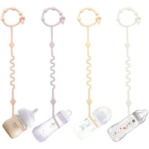 RTMOK (4Pcs) Sippy Cup Strap Keep Bottles and Sippy Cups Off The Floor, Sippy Cup Holder Strap Suitable for High Chairs, Strollers and Water Bottles- Dishwasher Safe