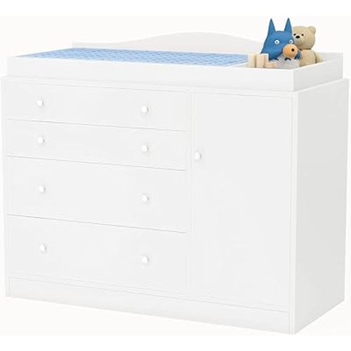 Changing Table with 4 Drawers and Open Storage Space, Drawer Changing Table