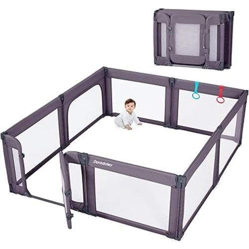 Baby Playpen with Door, Foldable Adjustable Play Pen for Babies and Toddlers,Heavy-Duty Play Yard Fence Play Area, Large Toddler Playpen, Deep Grey