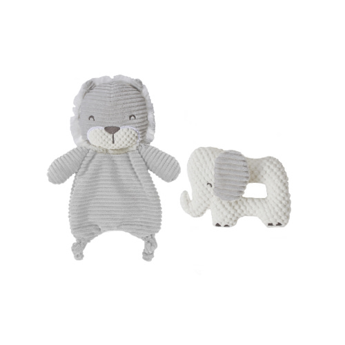 Modern Moments by Gerber Baby Boy Lovie & Rattle Toys, 2-Piece Set, Gray Lion & Elephant