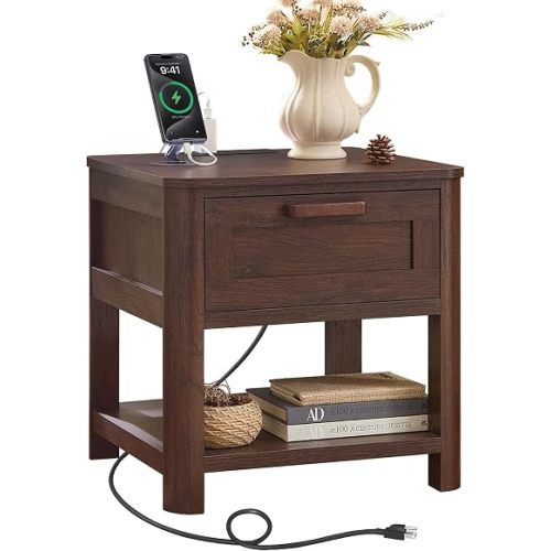 Joaxswe Farmhouse Side Tables Living Room, Walnut