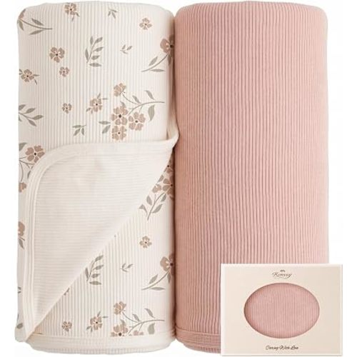 Konssy 2 Pack Ribbed Knit Swaddle Blankets for Baby Boys & Girls, 33"x42"