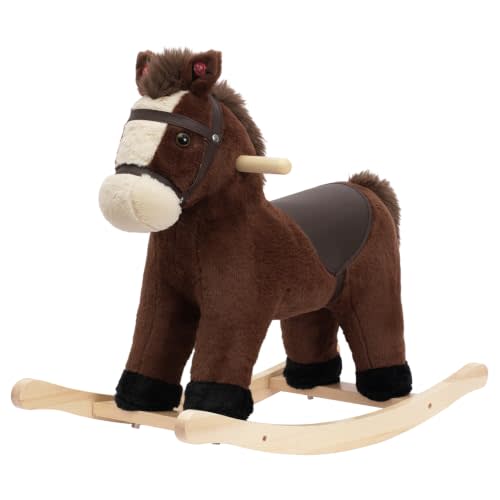 Rock My Baby Rocking Horse, Dark Brown Horse Rocker for Toddlers 18M+, Plush Ride on Horse Toy with Realistic Sound,Soft Stuffed Filling, CPC Certified