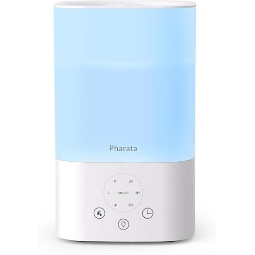 Pharata Humidifiers for bedroom, 3.5L Cool Mist Humidifier for Large Room, Top Fill Essential Oil Diffuser for Baby & Plant, Auto Shut-Off, Quiet Operation, White