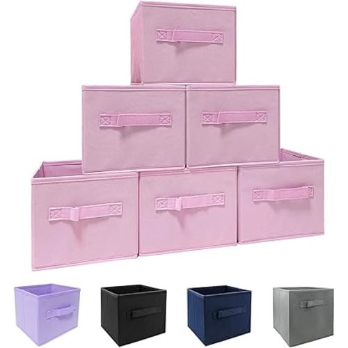 Pink Bins[6 Pack] 9.0"x7.5"x7.5" Small Size Fabirc Foldable Closet Toy Organizer Collapsible Cloth by BIGIC…