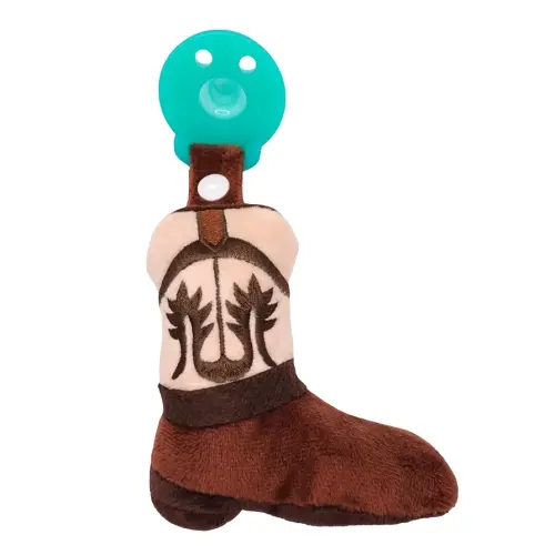 Baby Boy and Girl Silicone Pacifier with Detachable Western Plush Toy Holder, Boot