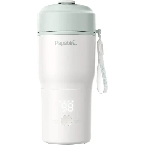Papablic Portable Bottle Warmer for Home & Travel — 85W Fast Heating, Built-in Sterilizer, 4 Temp Settings, 6 Feeds per Charge, 3-Inch Wide Mouth, Fits Car Cup Holder