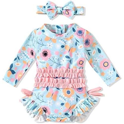 Aalizzwell Newborn Infant Baby Girls One Piece Long Sleeve Bathing Suit
